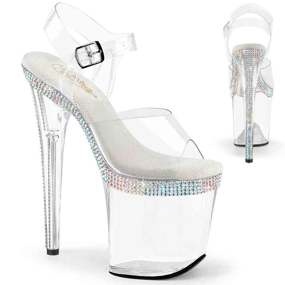 Pleaser - FLAMINGO808MLS Ankle strap sandal, Pole dance shoes - Off white/Transparent Product image